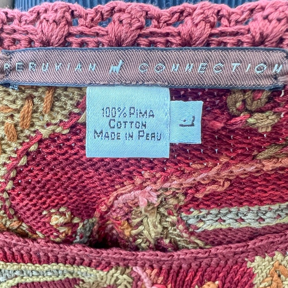 Peruvian Connection Sh-sl Pima Cotton Handknit and Embroid'd Kaffe Fassett Vinta - Picture 4 of 4